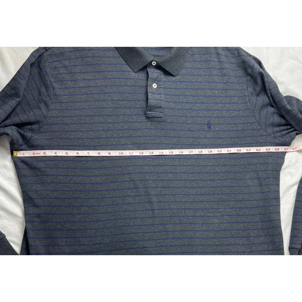 Polo Ralph Lauren Mens 3XLT Long Sleeve Striped Polo Shirt Grey Navy Blue‎ Tall